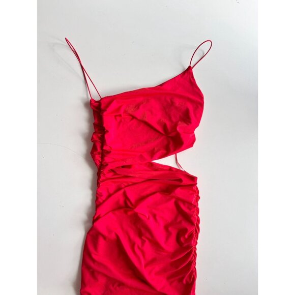 NWT ZARA Red Jersey Asymmetrical One Shoulder Cut-Out Ruched Midi Dress, Size S - Picture 5 of 12